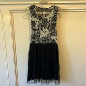 Anthropologie Black and Gray Floral Mini Dress